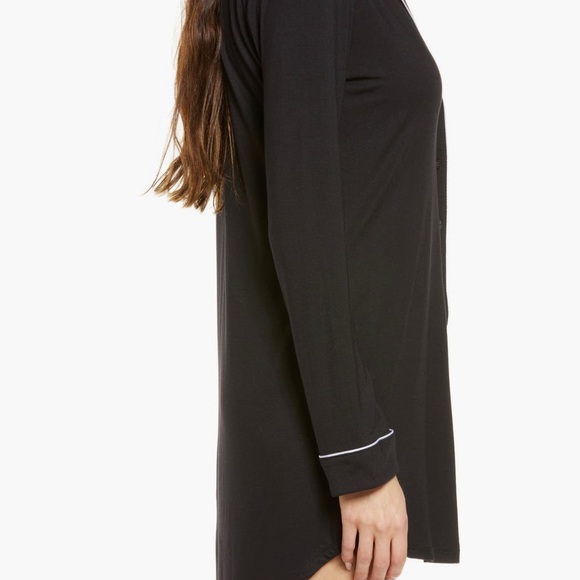 Moonlight echo  Nightshirt! Elegant Black Button-Front Sleep Chemise - Picture 2 of 3